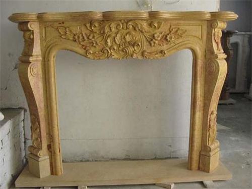 Yellow Marble Flower Carving Fireplace