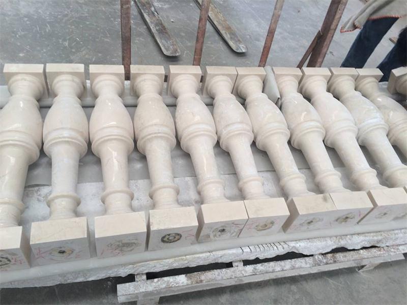 Beige Marble Balusters, Cream Marfil Marble Handrails